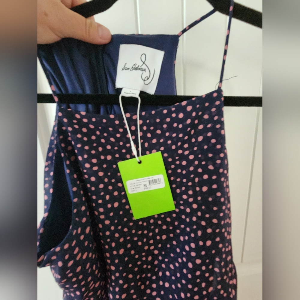 Sam Eldelman Chiffon Navy & Pink Polka Dot Pleted Maxi Dress Size 6 - Picture 3 of 5